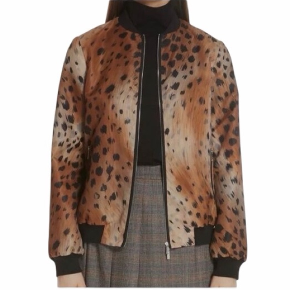 Lafayette 148 New York Melrose Agave Leopard Bomber Women's‎ XL Satin
